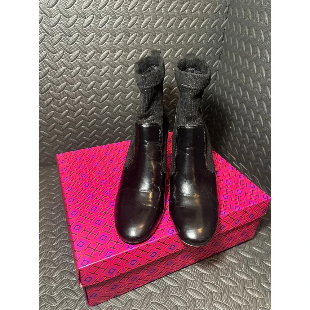 Tory Burch rowen 90mm bootie black size 10 womens shoes heeled boots sock ribbed
